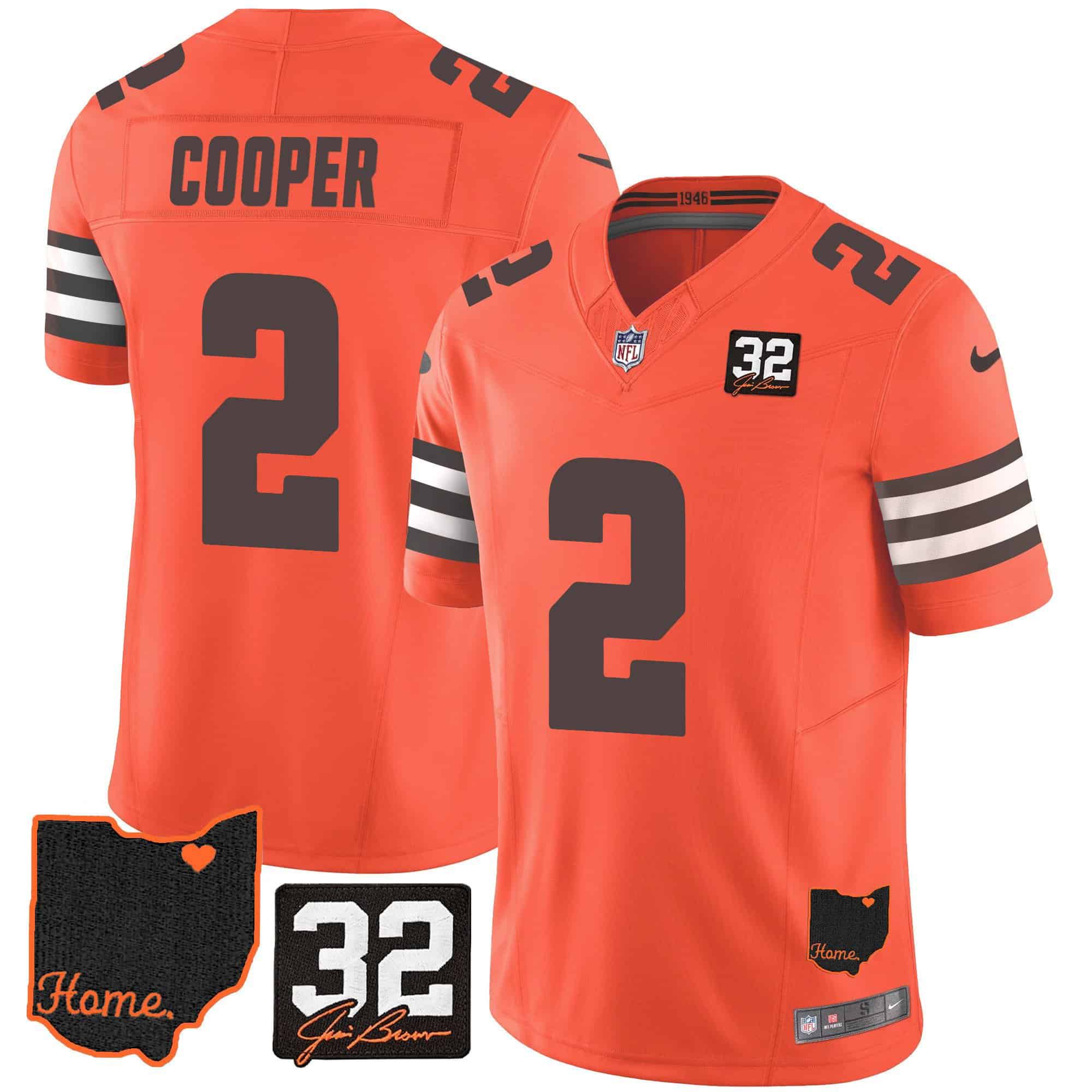 Men Cleveland Browns #2 Cooper Orange Memorial Home Patch 2024 Nike NFL Jersey
